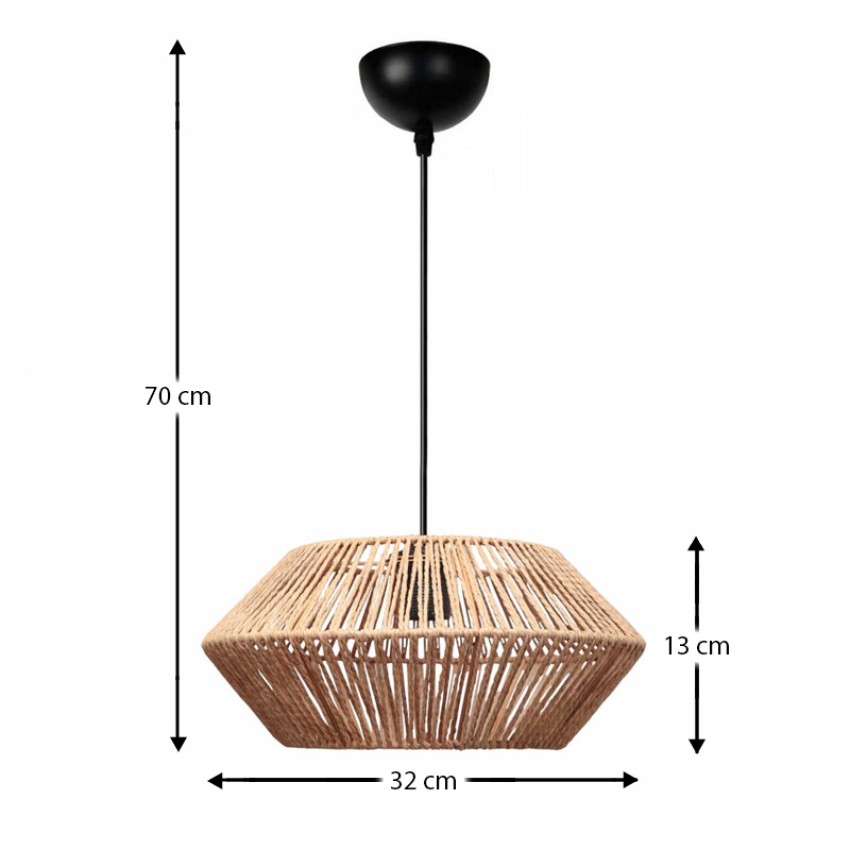 Φωτιστικό οροφής Castel E27 από σχοινί μονόφωτο χρώμα φυσικό Ø32x70εκ.