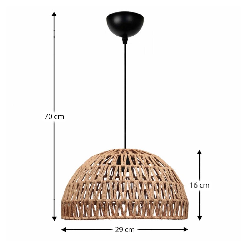 Φωτιστικό οροφής Karon E27 από σχοινί μονόφωτο χρώμα φυσικό Ø29x70εκ.