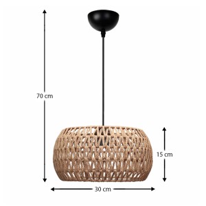 Φωτιστικό οροφής Miranda E27 από σχοινί μονόφωτο χρώμα φυσικό Ø30x70εκ.