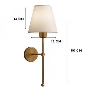 Απλίκα τοίχου Verma E27 υφασμάτινη - μεταλλική χρώμα χρυσό - κρεμ 13x13x50εκ.