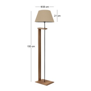 Φωτιστικό Δαπέδου Moris E27 MDF – Υφασμάτινο PVC Καρυδί – Μπεζ Φ38x150εκ.