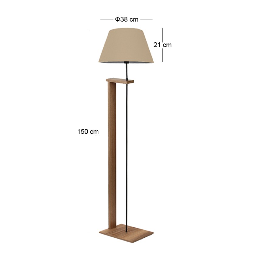 Φωτιστικό Δαπέδου Moris E27 MDF – Υφασμάτινο PVC Καρυδί – Μπεζ Φ38x150εκ.