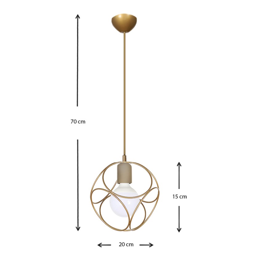 Φωτιστικό οροφής Lusita E27 μεταλλικό μονόφωτο χρώμα χρυσό 20x20x70εκ.