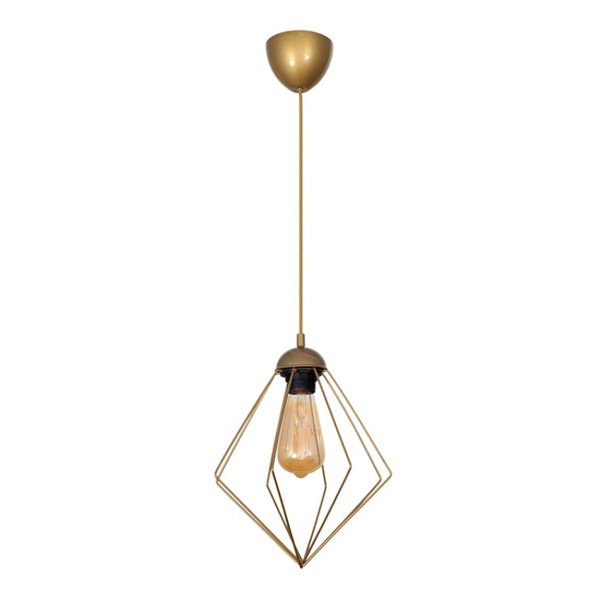 Φωτιστικό οροφής Nura E27 μεταλλικό μονόφωτο χρώμα χρυσό 24x24x72εκ.