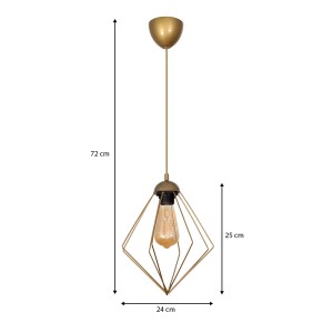 Φωτιστικό οροφής Nura E27 μεταλλικό μονόφωτο χρώμα χρυσό 24x24x72εκ.