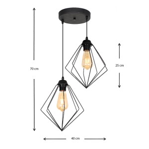 Φωτιστικό οροφής Nura E27 μεταλλικό δίφωτο χρώμα μαύρο 40x40x70εκ.