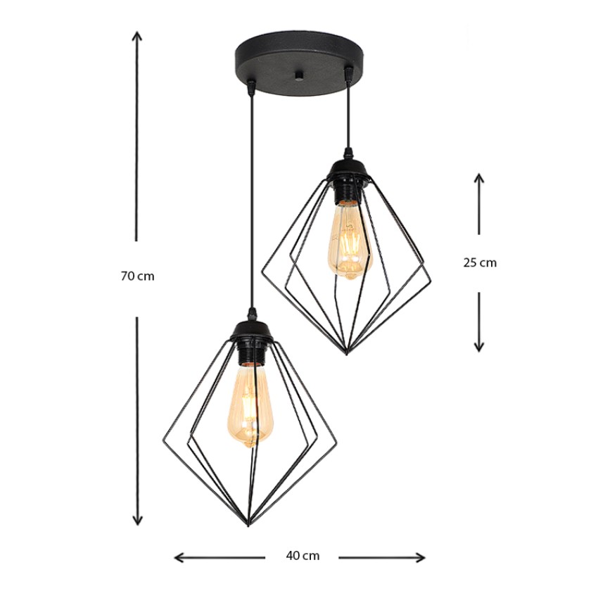 Φωτιστικό οροφής Nura E27 μεταλλικό δίφωτο χρώμα μαύρο 40x40x70εκ.