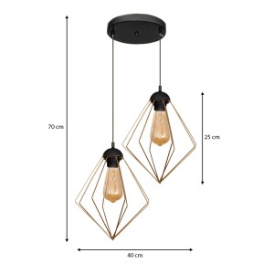 Φωτιστικό οροφής Nura E27 μεταλλικό δίφωτο χρώμα χρυσό 40x40x70εκ.