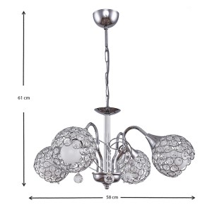 Φωτιστικό οροφής Dagobert E27 μεταλλικό τετράφωτο χρώμα ασημί 58x58x61εκ.
