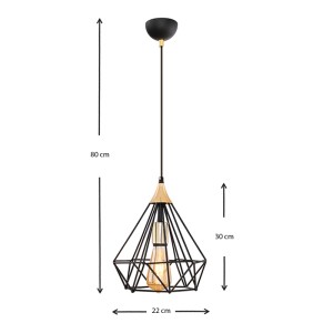 Φωτιστικό οροφής Hideki E27 μεταλλικό μονόφωτο χρώμα μαύρο 22x22x80εκ.