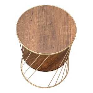 Βοηθητικό τραπεζάκι Jaspin μεταλλικό - Mdf χρώμα χρυσό - καρυδί 32x32x44εκ.