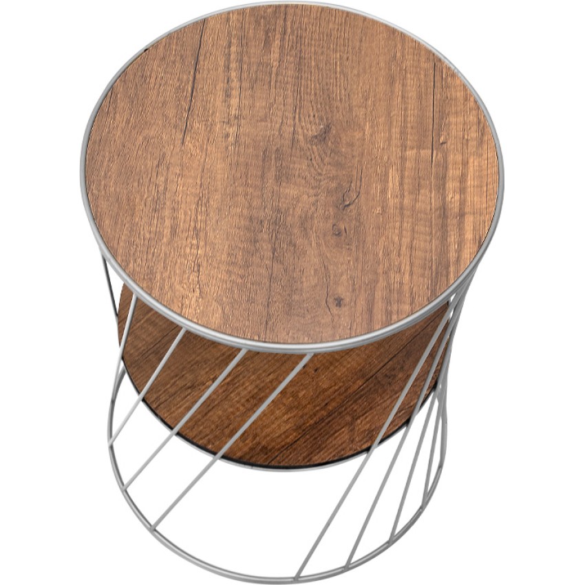 Βοηθητικό τραπεζάκι Jaspin μεταλλικό - Mdf χρώμα ασημί - καρυδί 32x32x44εκ.