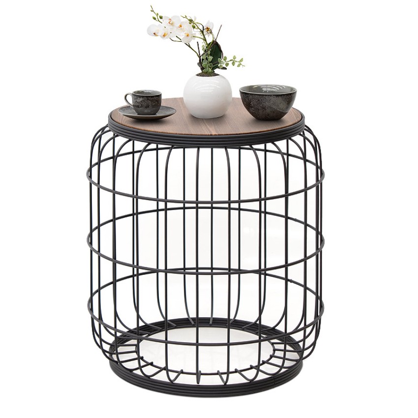 Σκαμπώ - τραπεζάκι βοηθητικό Muller μεταλλικό - Mdf χρώμα μαύρο - καρυδί 35x35x47εκ.