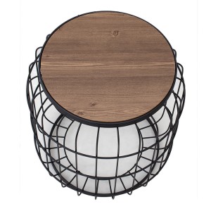 Σκαμπώ - τραπεζάκι βοηθητικό Muller μεταλλικό - Mdf χρώμα μαύρο - καρυδί 35x35x47εκ.