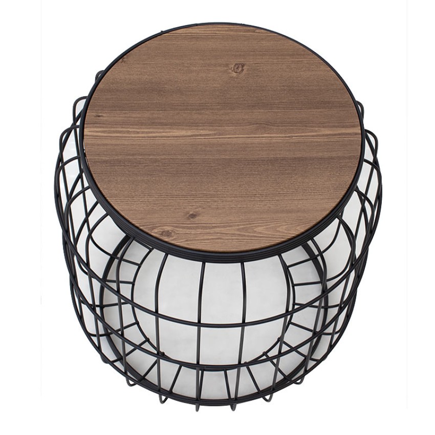 Σκαμπώ - τραπεζάκι βοηθητικό Muller μεταλλικό - Mdf χρώμα μαύρο - καρυδί 35x35x47εκ.