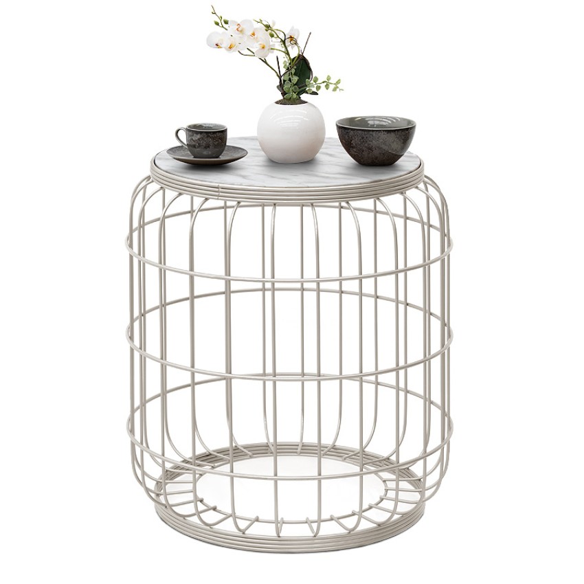 Σκαμπώ - τραπεζάκι βοηθητικό Muller μεταλλικό - Mdf χρώμα λευκό 35x35x47εκ.