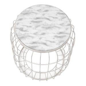 Σκαμπώ - τραπεζάκι βοηθητικό Muller μεταλλικό - Mdf χρώμα λευκό 35x35x47εκ.