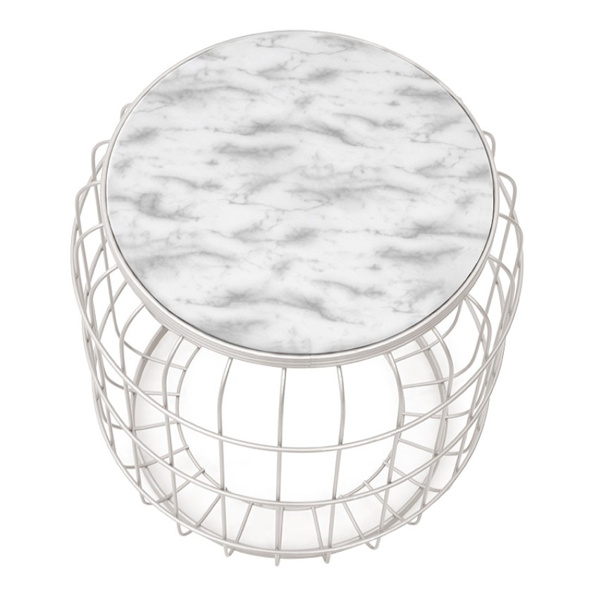 Σκαμπώ - τραπεζάκι βοηθητικό Muller μεταλλικό - Mdf χρώμα λευκό 35x35x47εκ.