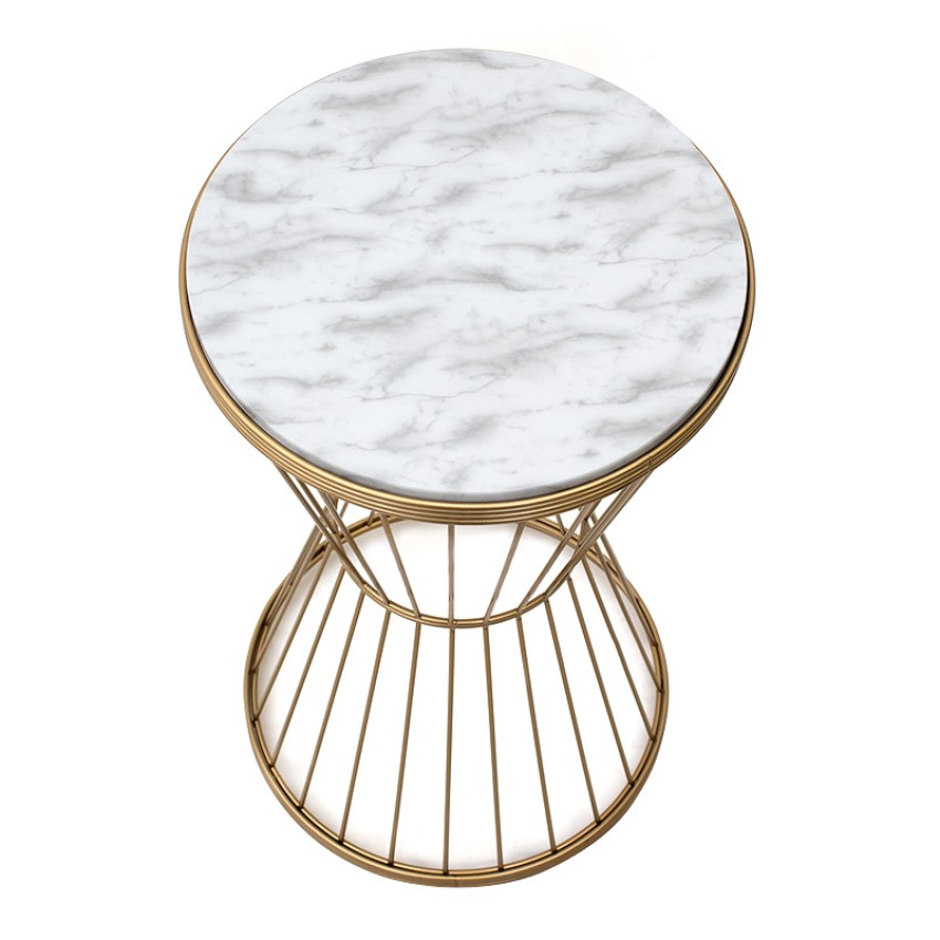 Βοηθητικό τραπεζάκι Hoffman μεταλλικό - Mdf χρώμα χρυσό - λευκό εφέ μαρμάρου 35x35x58εκ.