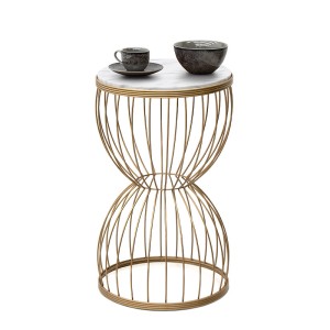 Βοηθητικό τραπεζάκι Pino μεταλλικό - Mdf χρώμα χρυσό - λευκό εφέ μαρμάρου 35x35x58εκ.