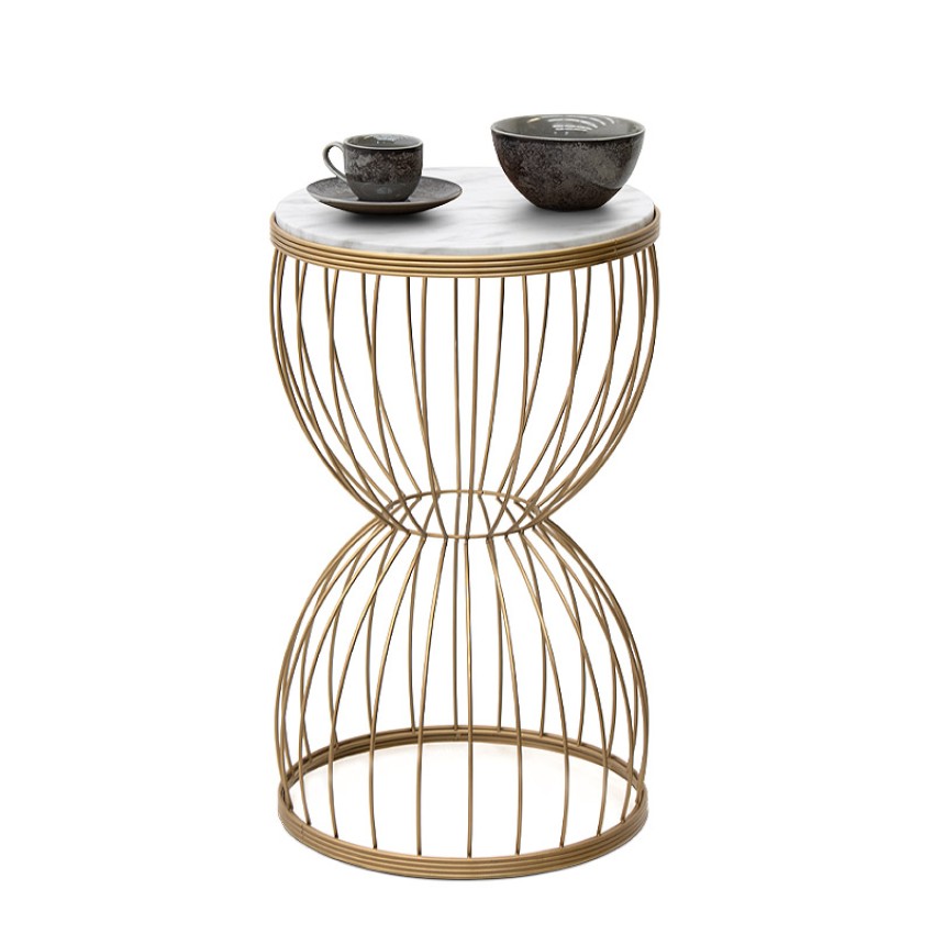 Βοηθητικό τραπεζάκι Pino μεταλλικό - Mdf χρώμα χρυσό - λευκό εφέ μαρμάρου 35x35x58εκ.