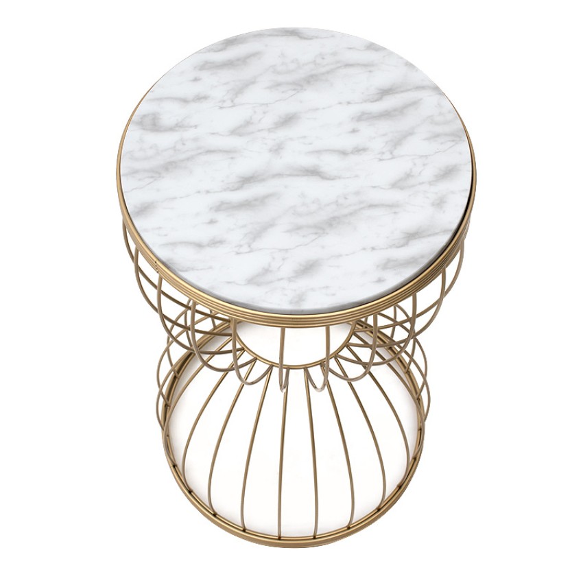 Βοηθητικό τραπεζάκι Pino μεταλλικό - Mdf χρώμα χρυσό - λευκό εφέ μαρμάρου 35x35x58εκ.