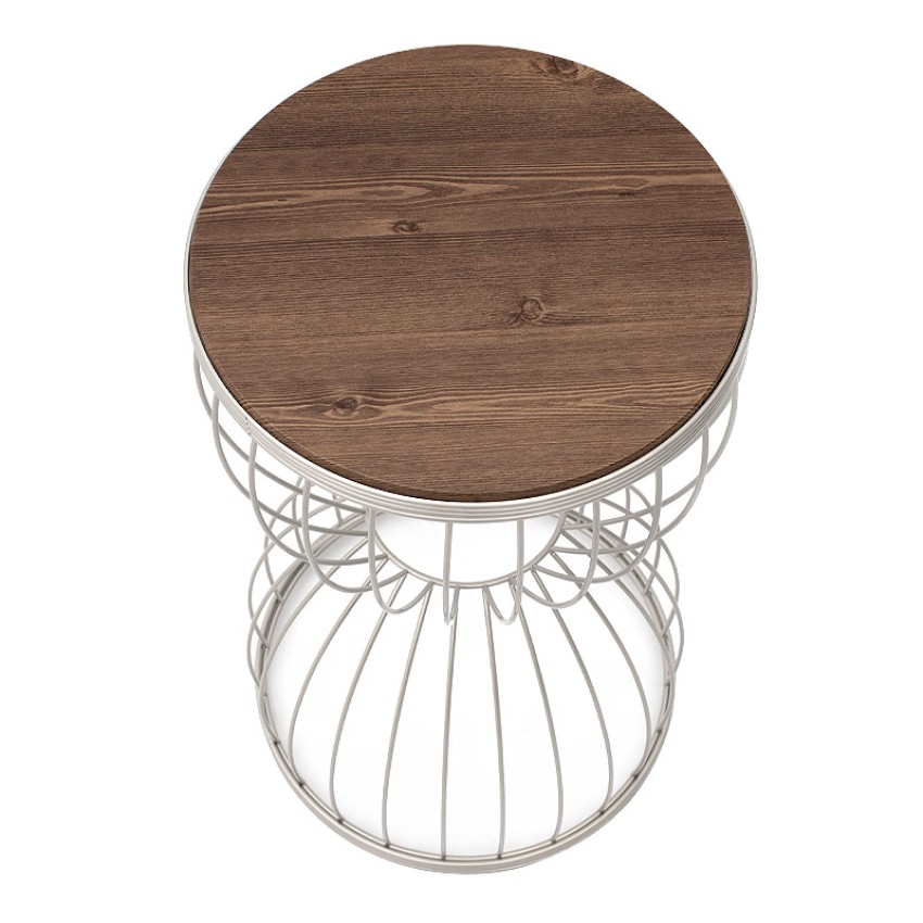 Βοηθητικό τραπεζάκι Pino μεταλλικό - Mdf χρώμα λευκό - καρυδί 35x35x58εκ.