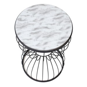 Βοηθητικό τραπεζάκι Pino μεταλλικό - Mdf χρώμα μαύρο - λευκό εφέ μαρμάρου 35x35x58εκ.