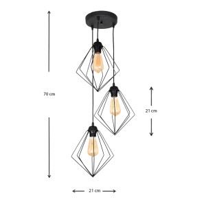Φωτιστικό οροφής Nura E27 μεταλλικό τρίφωτο χρώμα μαύρο 21x21x70εκ.