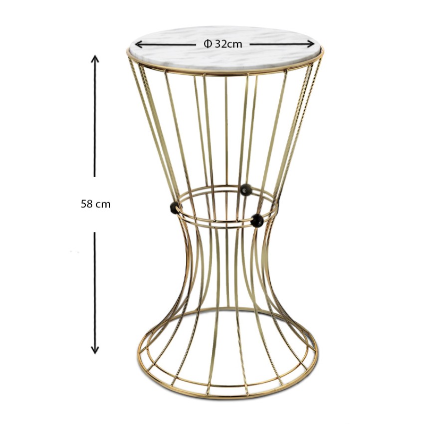 Βοηθητικό τραπεζάκι Girene μεταλλικό - Mdf χρώμα χρυσό - λευκό εφέ μαρμάρου 32x32x58εκ.