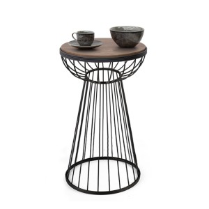 Βοηθητικό τραπεζάκι Mantare μεταλλικό - Mdf χρώμα μαύρο - καρυδί 35x35x58εκ.