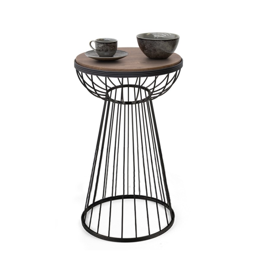 Βοηθητικό τραπεζάκι Mantare μεταλλικό - Mdf χρώμα μαύρο - καρυδί 35x35x58εκ.