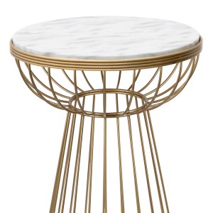 Βοηθητικό τραπεζάκι Mantare μεταλλικό - Mdf χρώμα χρυσό - λευκό εφέ μαρμάρου 35x35x58εκ.