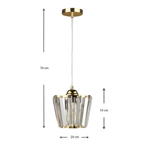 Φωτιστικό οροφής Neva E27 γυάλινο μονόφωτο χρώμα χρυσό 20x20x70εκ.