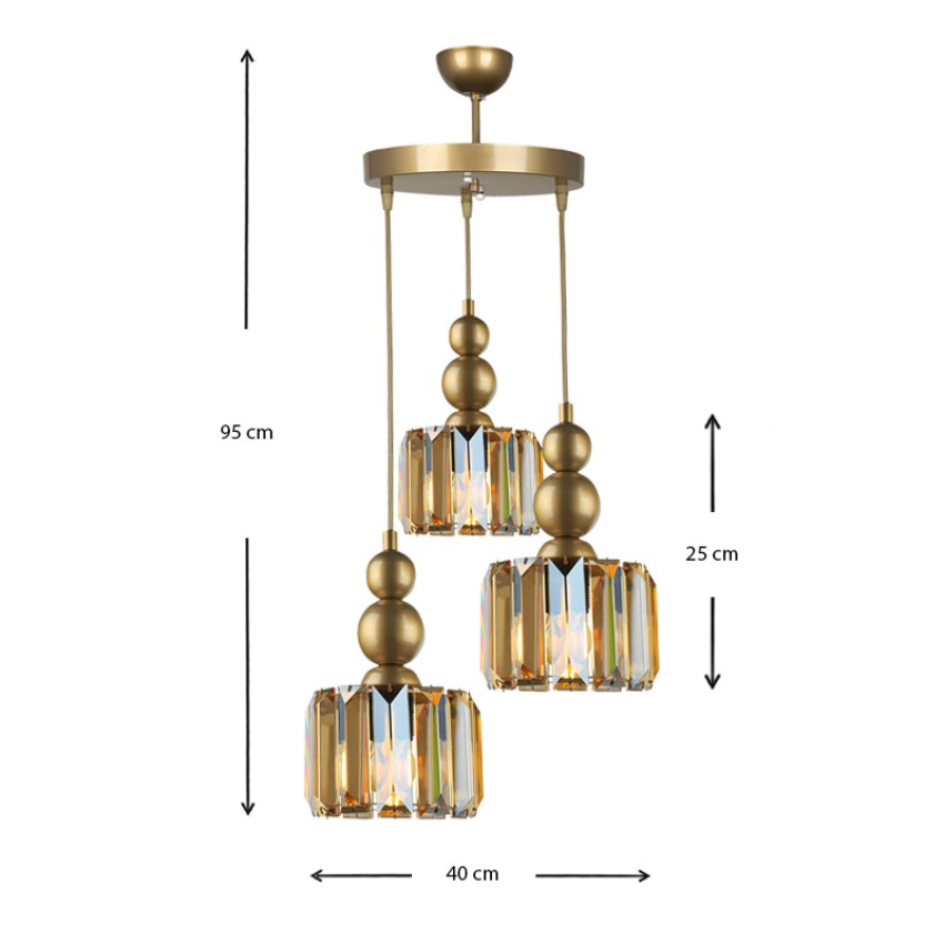 Φωτιστικό οροφής Alaba E27 μεταλλικό - γυάλινο τρίφωτο χρώμα χρυσό 40x40x95εκ.