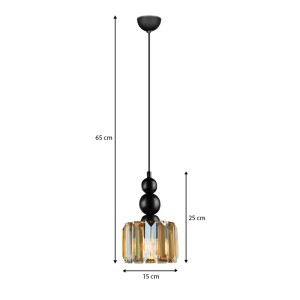 Φωτιστικό οροφής Alaba E27 μεταλλικό - γυάλινο μονόφωτο χρώμα μαύρο 15x15x65εκ.