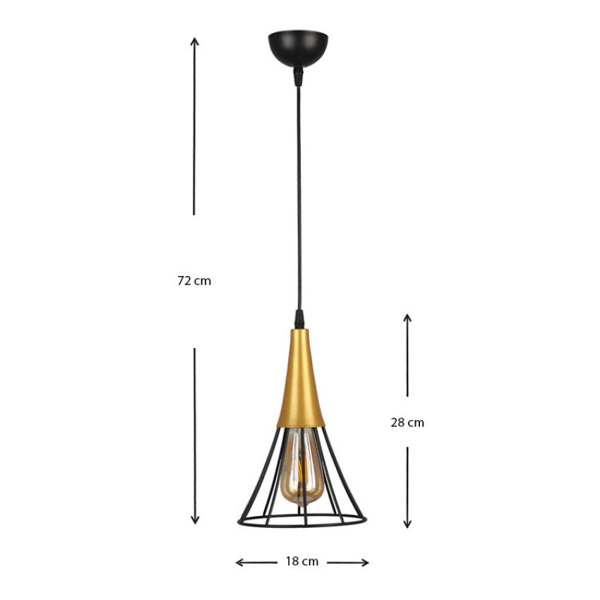 Φωτιστικό οροφής Havana E27 μεταλλικό μονόφωτο χρώμα μαύρο - χρυσό 18x18x72εκ.