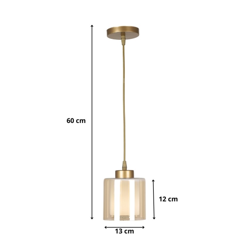 Φωτιστικό οροφής Kenedy E27 γυάλινο μονόφωτο χρώμα χρυσό Ø13x60εκ.