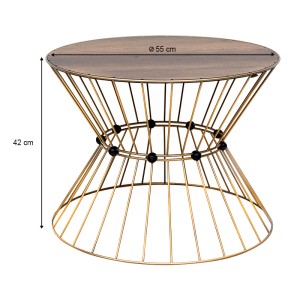 Τραπεζάκι σαλονιού Girene μεταλλικό - Mdf χρώμα χρυσό - καρυδί Ø55x42εκ.