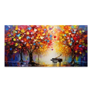 Πίνακας σε καμβά "Piano in Colorful Forest" ψηφιακής εκτύπωσης 120x60x3εκ.