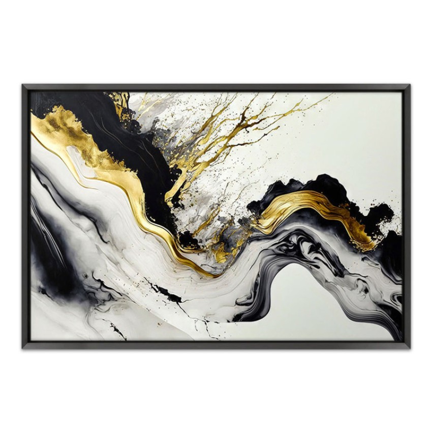 Πίνακας σε καμβά "Abstract Golden Wave" ψηφιακής εκτύπωσης με κορνίζα χρώμα μαύρο 140x100x3εκ.