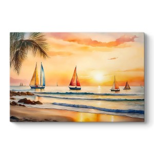Πίνακας σε καμβά "Tropical Sails at the Sunset" ψηφιακής εκτύπωσης 100x70x3εκ.