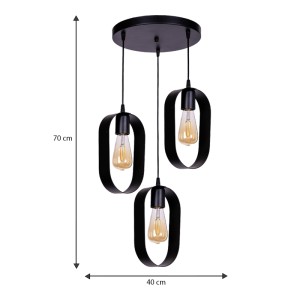 Φωτιστικό οροφής Mordo E27 μεταλλικό τρίφωτο χρώμα μαύρο Ø30x70εκ.