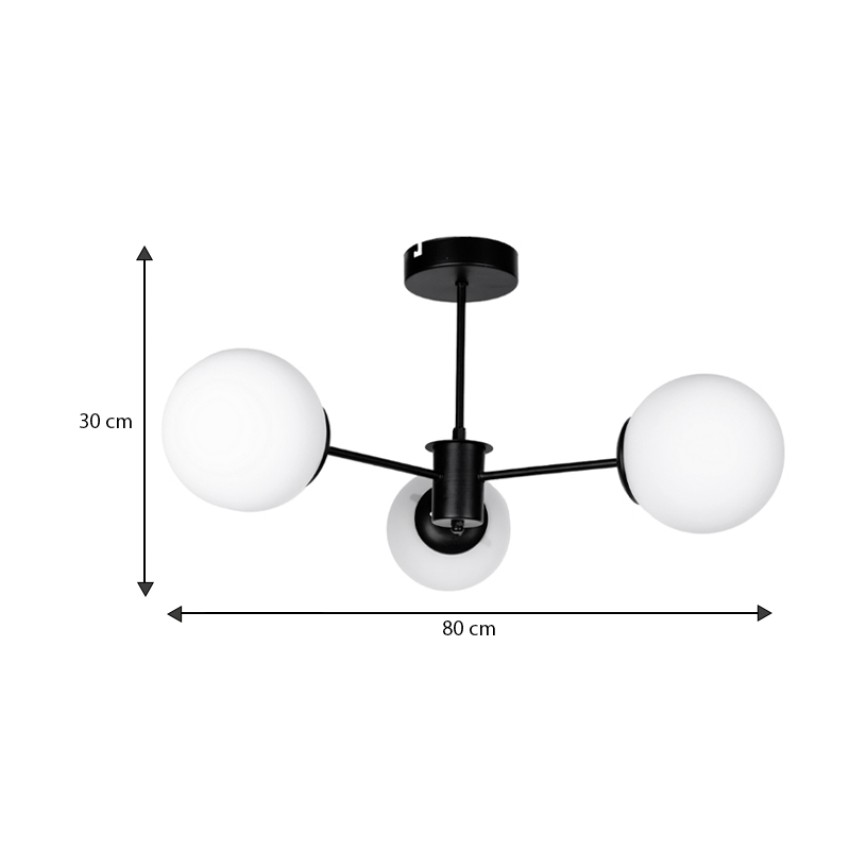 Φωτιστικό οροφής Fune E27 μεταλλικό - γυάλινο τρίφωτο χρώμα μαύρο - λευκό Ø60x30εκ.