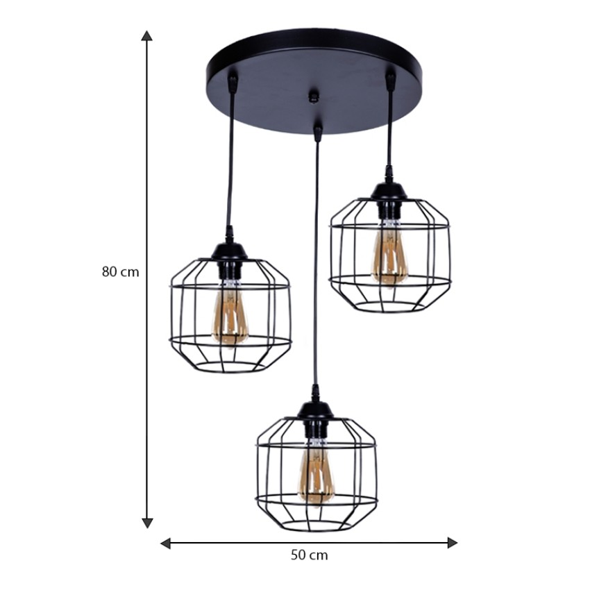 Φωτιστικό οροφής Rago E27 μεταλλικό τρίφωτο χρώμα μαύρο 50x40x80εκ.