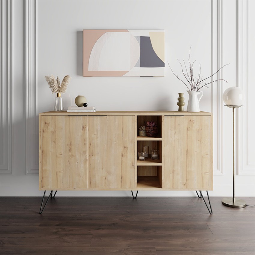 Μπουφές μελαμίνης Clara χρώμα φυσικό οξιάς 142x35,6x83εκ.