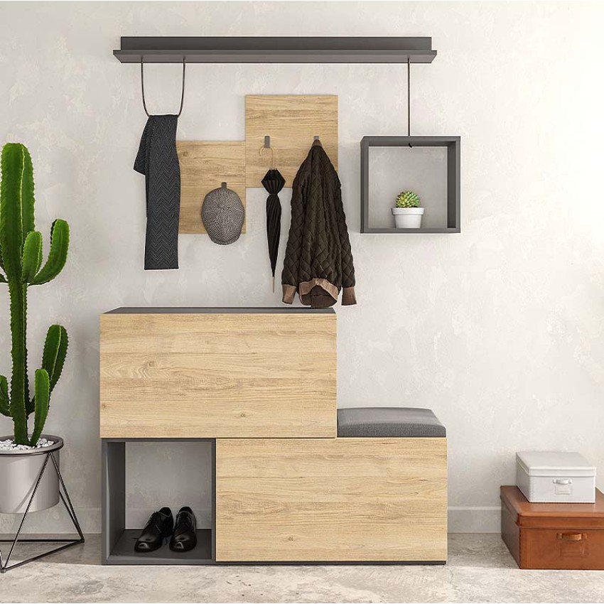 Έπιπλο εισόδου-παπουτσοθήκη Holdon μελαμίνης φυσικό οξιάς/ανθρακί 120x36,5x87,5εκ.