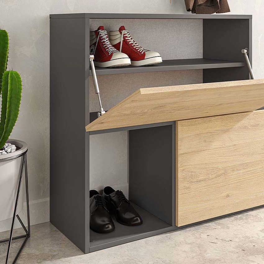 Έπιπλο εισόδου-παπουτσοθήκη Holdon μελαμίνης φυσικό οξιάς/ανθρακί 120x36,5x87,5εκ.