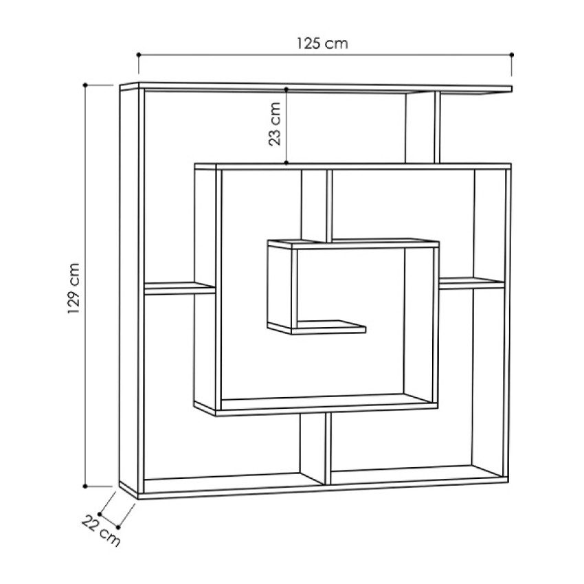 Βιβλιοθήκη μελαμίνης Labirent χρώμα ανθρακί 125x22x129εκ.