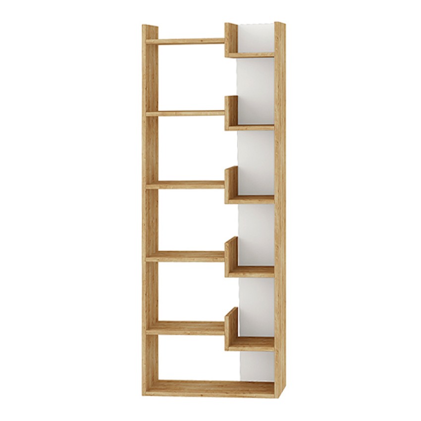 Βιβλιοθήκη μελαμίνης Oppa χρώμα φυσικό οξιάς/λευκό 60x22x162εκ.